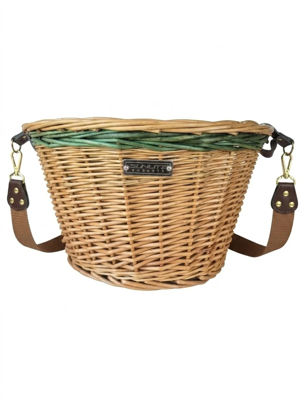Sunlite Baskets Wicker Bike Basket with Green Trim